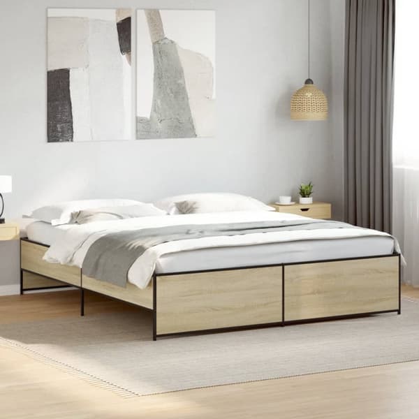 sengestel 180x200 cm konstrueret træ og metal sonoma-eg