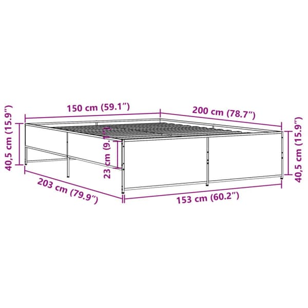 sengestel 150x200 cm konstrueret træ og metal brun egetræ
