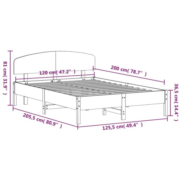 sengeramme uden madras 120x200 cm massivt fyrretræ hvid