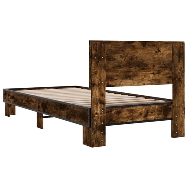 sengeramme 100x200 cm konstrueret træ og metal røget eg