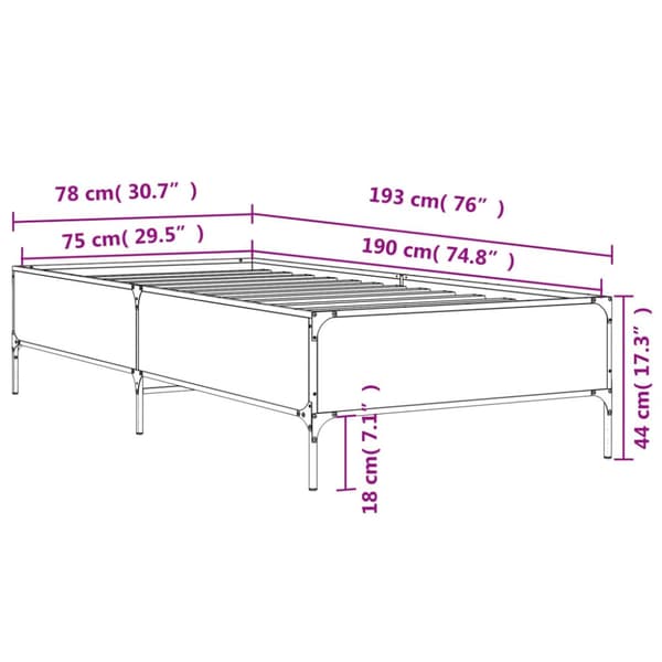 sengeramme 75x190 cm konstrueret træ og metal sort
