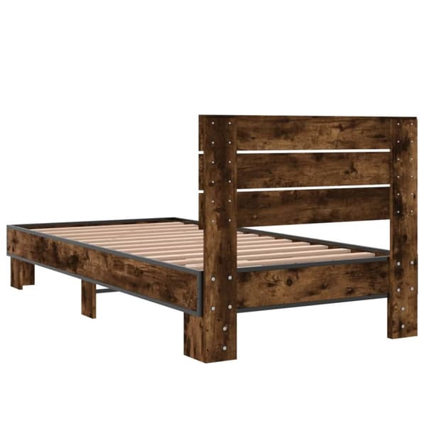 sengeramme 75x190 cm konstrueret træ og metal røget eg