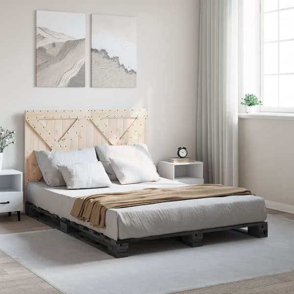 sengeramme med sengegavl 140x200 cm massivt fyrretræ grå