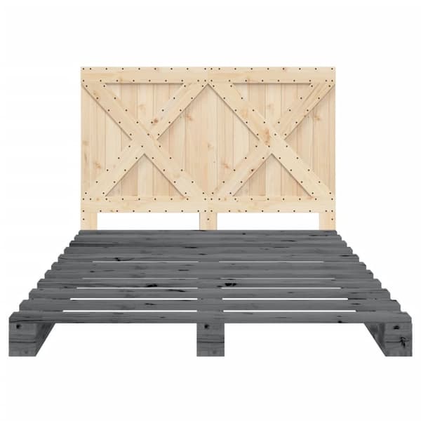 sengeramme med sengegavl 140x200 cm massivt fyrretræ grå