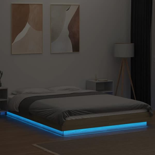 Sängynrunko LED-valoilla Sonoma-tammi 140x190 cm tekninen puu