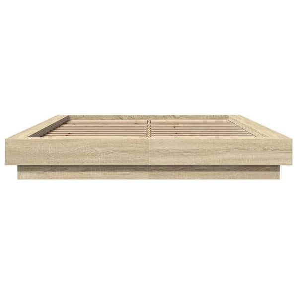 sengeramme med LED-lys 135x190 cm konstrueret træ sonoma-eg
