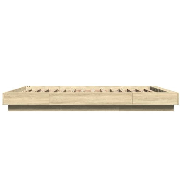 sengeramme med LED-lys 135x190 cm konstrueret træ sonoma-eg