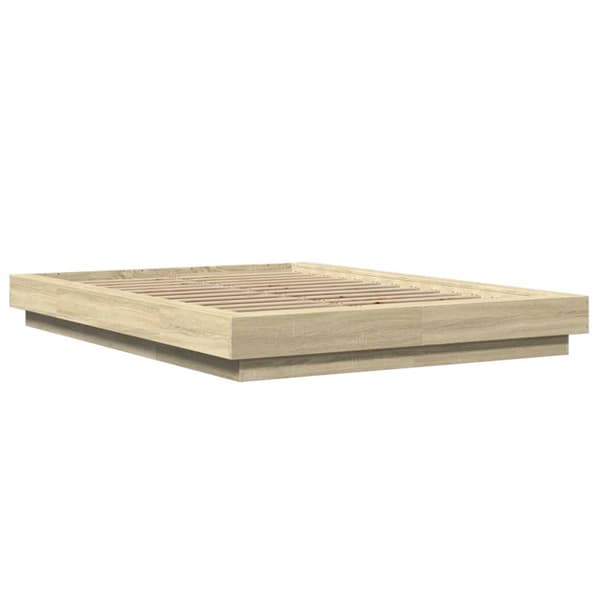 sengeramme med LED-lys 135x190 cm konstrueret træ sonoma-eg