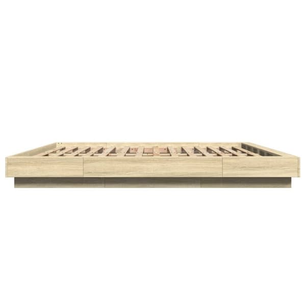 sengeramme med LED-lys 180x200 cm konstrueret træ sonoma-eg