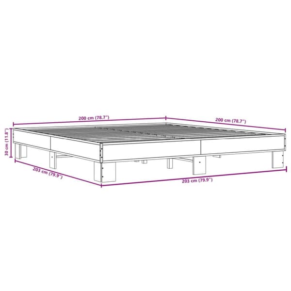 Sängynrunko ruskea tammi 200x200 cm tekninen puu ja metalli