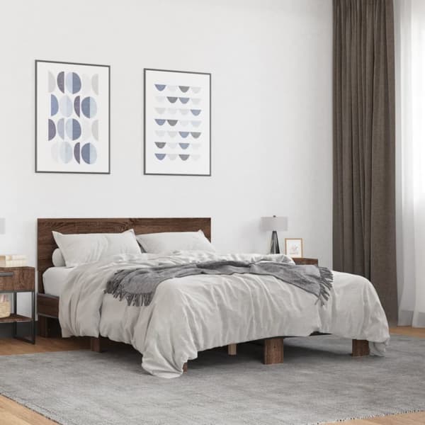 sengestel 140x190 cm konstrueret træ og metal brun egetræsfarve