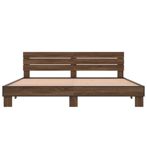 Sängynrunko ruskea tammi 200x200 cm tekninen puu ja metalli