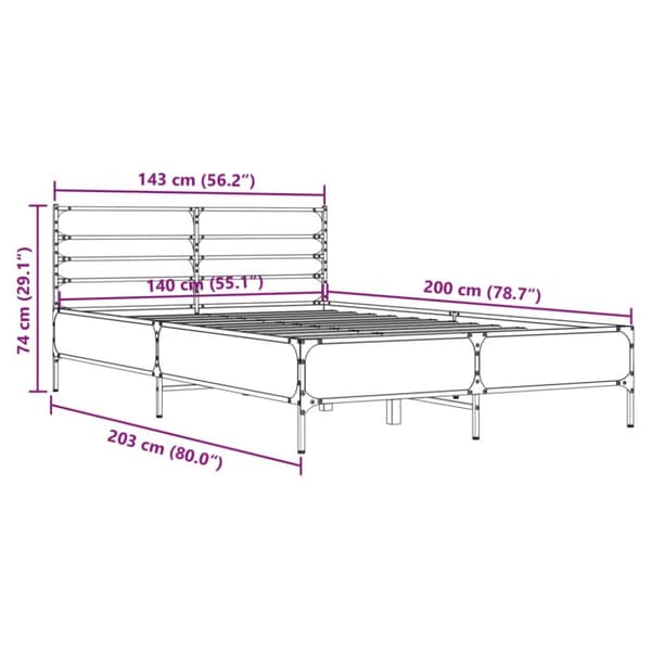 sengestel 140x200 cm konstrueret træ og metal sonoma-eg