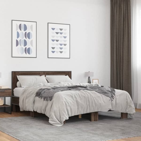 sengestel 140x200 cm konstrueret træ og metal brun egetræ