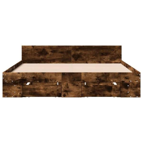 sengeramme med skuffer 140x190 cm konstrueret træ røget eg