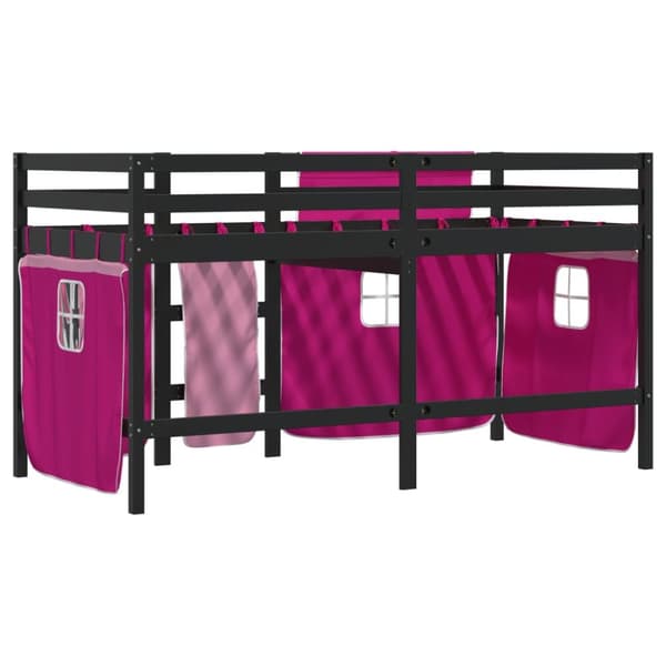 Loftsäng med rutschkana rosa 80x200 cm massiv furu