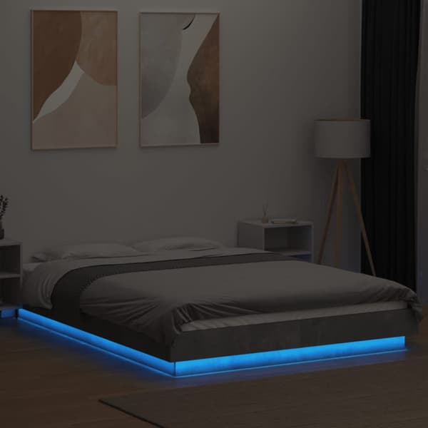 sengeramme med LED-lys 120x200 cm konstrueret træ betongrå