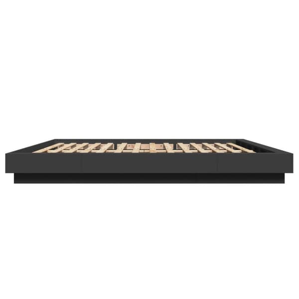 sengeramme med LED-lys 200x200 cm konstrueret træ sort