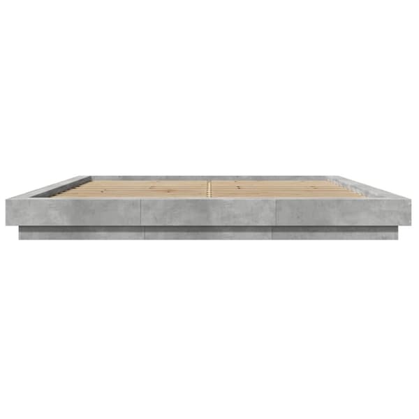 sengeramme med LED-lys 200x200 cm konstrueret træ betongrå