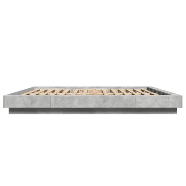 sengeramme med LED-lys 200x200 cm konstrueret træ betongrå