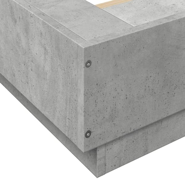 sengeramme med LED-lys 200x200 cm konstrueret træ betongrå
