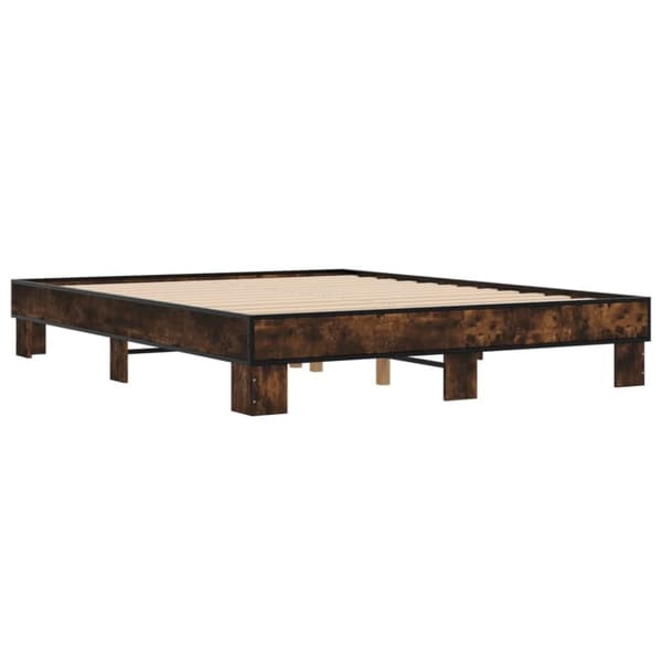 sengestel 150x200cm konstrueret træ og metal røget egetræsfarve