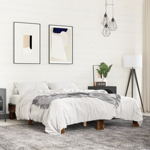 sengestel 150x200cm konstrueret træ og metal røget egetræsfarve