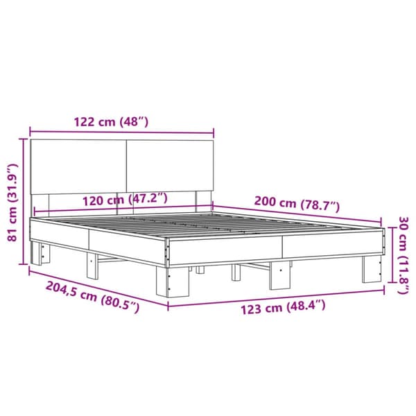 sengestel 120x200 cm konstrueret træ og metal sonoma-eg