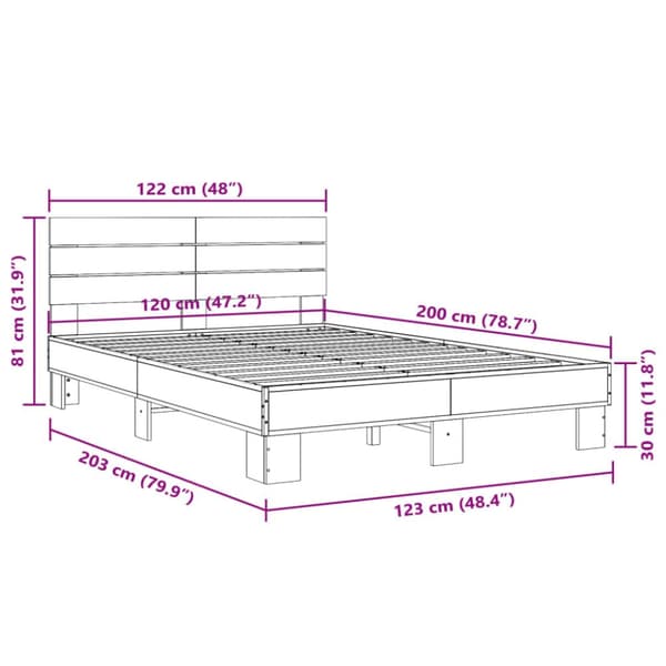 sengestel 120x200 cm konstrueret træ og metal sonoma-eg
