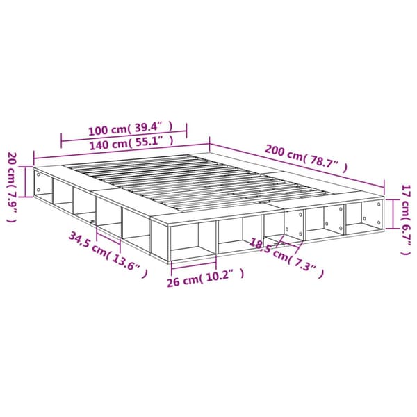 sengestel 140x200 cm konstrueret træ hvid