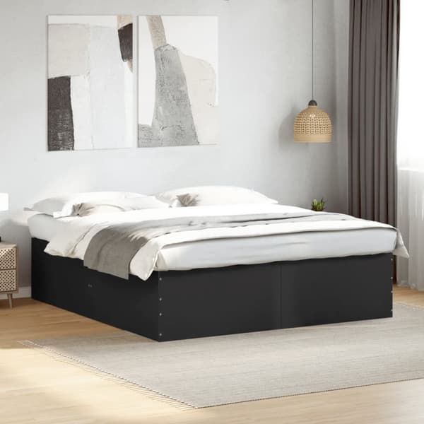 Sängram svart 200x200 cm konstruerat trä