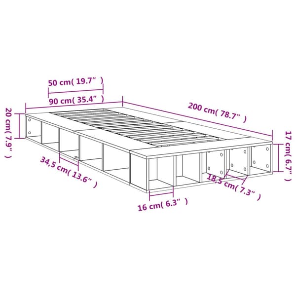 sengeramme 90x200 cm konstrueret træ sort