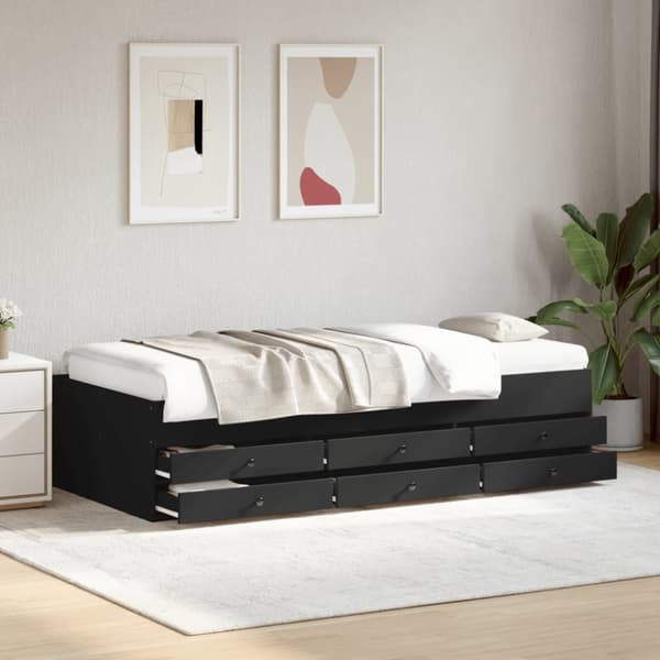 daybed med skuffer 100x200 cm konstrueret træ sort