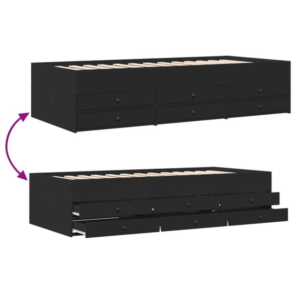 daybed med skuffer 100x200 cm konstrueret træ sort