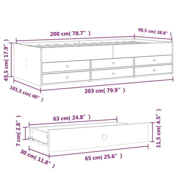 daybed med skuffer 100x200 cm konstrueret træ sort