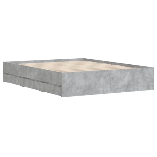 sengeramme med skuffer 140x190 cm konstrueret træ betongrå