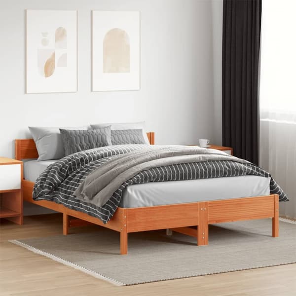 sengeramme uden madras 140x200 cm massivt fyr gyldenbrun