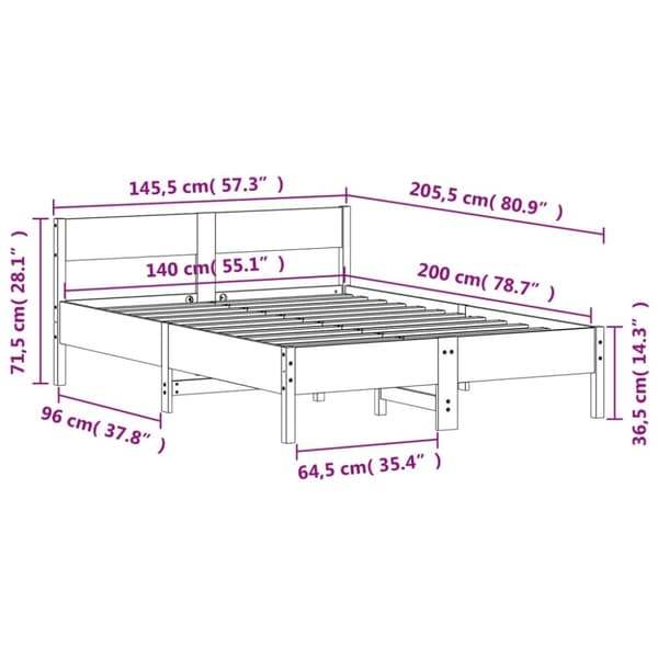 sengeramme uden madras 140x200 cm massivt fyr gyldenbrun