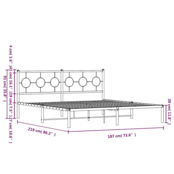 sengeramme med sengegavl 183x213 cm metal hvid
