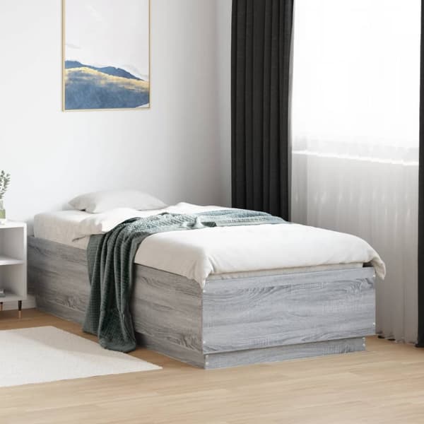 Sängynrunko LED-valoilla harmaa Sonoma 90x190 cm tekninen puu