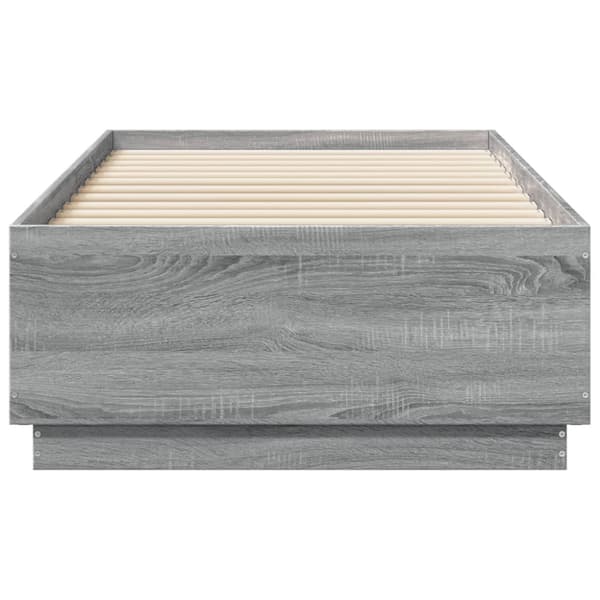 Sängynrunko LED-valoilla harmaa Sonoma 90x190 cm tekninen puu