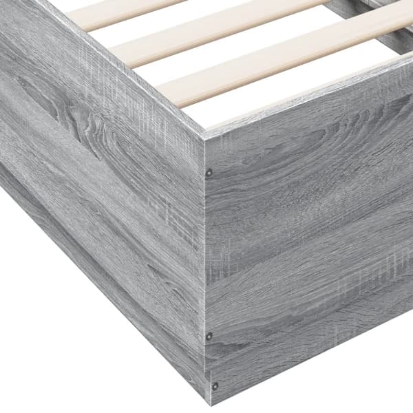 Sängynrunko LED-valoilla harmaa Sonoma 90x190 cm tekninen puu