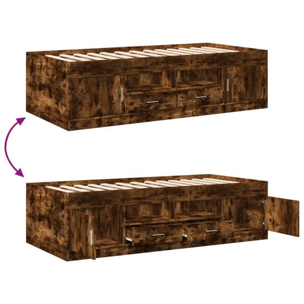 daybed med skuffer 90x190 cm konstrueret træ røget eg
