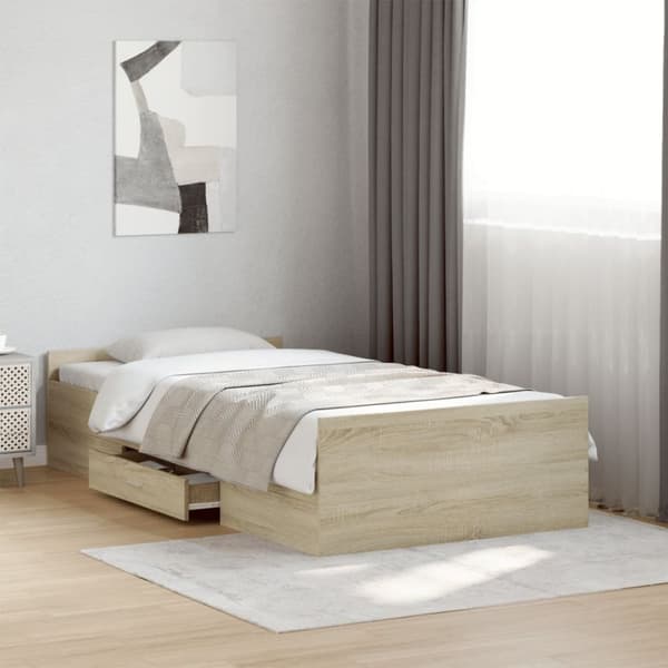 sengeramme med skuffer 90x190 cm konstrueret træ sonoma-eg