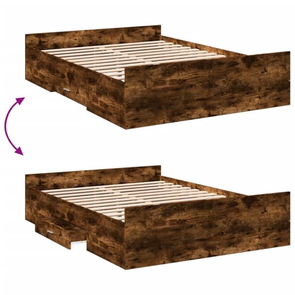 sengeramme med skuffer 120x200 cm konstrueret træ røget eg