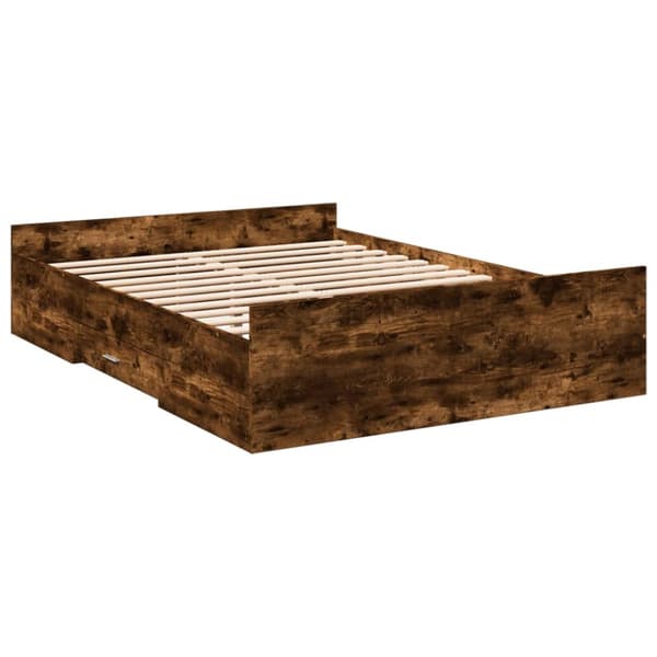 sengeramme med skuffer 120x200 cm konstrueret træ røget eg