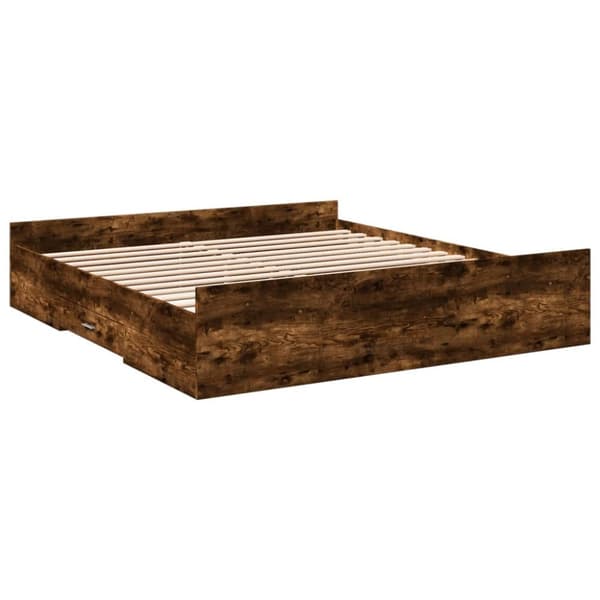 sengeramme med skuffer 200x200 cm konstrueret træ røget eg