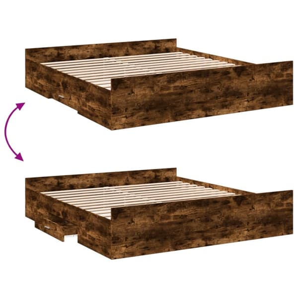 sengeramme med skuffer 200x200 cm konstrueret træ røget eg