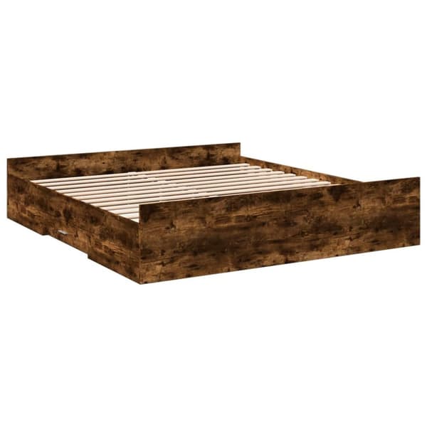 sengeramme med skuffer 200x200 cm konstrueret træ røget eg