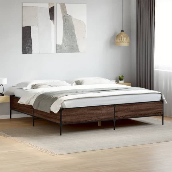 sengeramme 200x200 cm konstrueret træ og metal brun egetræ